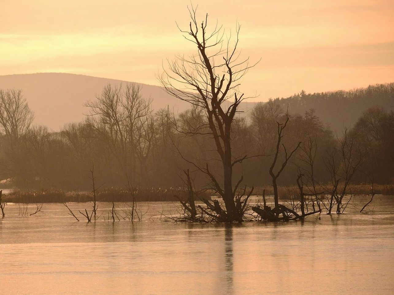 Pescadores junto a un lago en las montañas en invierno
